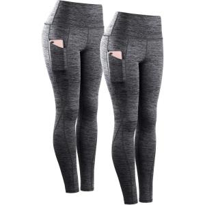 imageNELEUS High Waist Running Workout Leggings for Yoga with Pockets9033 Yoga Pant 2 Pack Black black