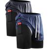 imageNELEUS Mens 2 in 1 Running Shorts with LinerDry Fit Workout Shorts with Pockets6071 Dark Greyblack dark Blue 2 Pack