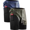 imageNELEUS Mens 2 in 1 Running Shorts with LinerDry Fit Workout Shorts with Pockets6071 Olive Green dark Blue 2 Pack