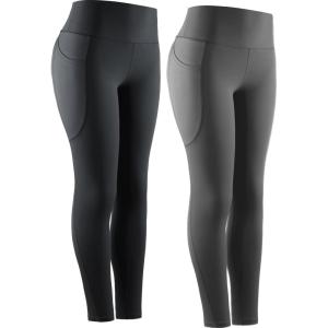 imageNELEUS Womens High Waist Running Workout Leggings for Yoga with Pockets9069 BlackGrey  2 Pack