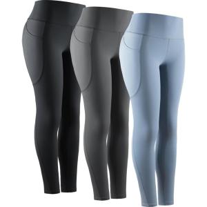 imageNELEUS Womens High Waist Running Workout Leggings for Yoga with Pockets9069 BlackGreyLight Steel Blue 3 Pack