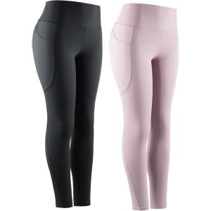 imageNELEUS Womens High Waist Running Workout Leggings for Yoga with Pockets9069 BlackLavender Blush  2 Pack