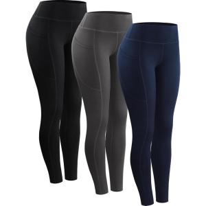 imageNELEUS Womens High Waist Running Workout Leggings for Yoga with Pockets9152 Black grey navy Blue  Pack of 3