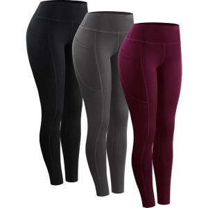 imageNELEUS Womens High Waist Running Workout Leggings for Yoga with Pockets9152 Black grey red  Pack of 3