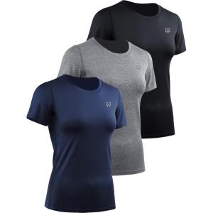 imageNELEUS Womens 3 Pack Athletic Running Shirt Workout Compression Shirts8017 BlackGreyNavy Blue
