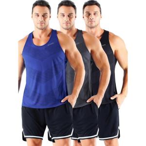 imageNELEUS Mens 3 Pack Dry Fit YBack Muscle Tank Workout Gym Shirt5161 BlackGreyBlue