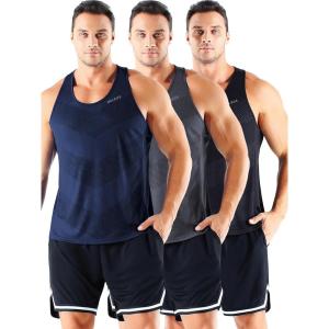 imageNELEUS Mens 3 Pack Dry Fit YBack Muscle Tank Workout Gym Shirt5161 BlackGreyNavy Blue