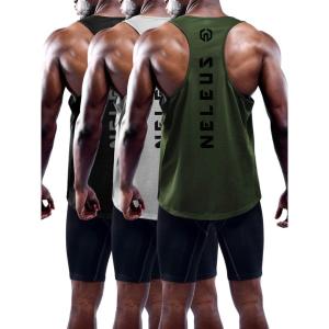imageNELEUS Mens 3 Pack Dry Fit YBack Muscle Tank Workout Gym ShirtBlackGreyOlivegreen