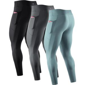 imageNELEUS Mens Compression Baselayer Running Tights Gym Leggings with Pockets6109 BlackGreyGreygreen 3 Pack