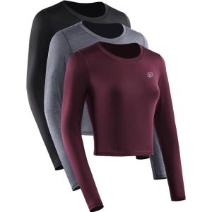 imageNELEUS Womens 3 Pack Compression Workout Athletic ShirtBlackGreyRed  Long Sleeve