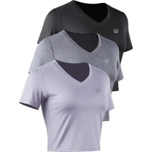 imageNELEUS Womens 3 Pack Compression Workout Athletic ShirtVneck BlackGreyLight Purple  3 Pack