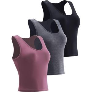 imageNELEUS Womens Running Crop Tank Tops Dry Fit Workout Athletic Crop Shirts Pack of 38080 BlackDark GreyRosy Brown 3 Pack