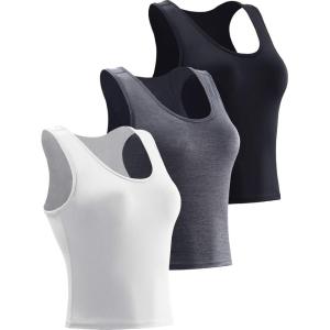 imageNELEUS Womens Running Crop Tank Tops Dry Fit Workout Athletic Crop Shirts Pack of 38080 BlackDark GreyWhite 3 Pack