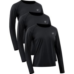 imageNELEUS Womens UPF 50 Long Sleeve Shirt Workout Running Tops Hiking8502 BlackBlackBlack 3 Pack