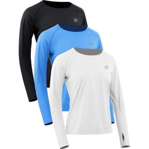 imageNELEUS Womens UPF 50 Long Sleeve Shirt Workout Running Tops Hiking8502 BlackBlueWhite 3 Pack