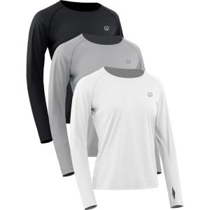 imageNELEUS Womens UPF 50 Long Sleeve Shirt Workout Running Tops Hiking8502 BlackGreyWhite 3 Pack