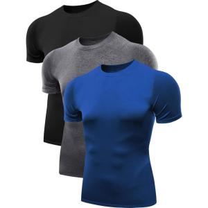 imageNELEUS Mens 3 or 4 Pack Workout Athletic Compression Shirts5011 3 Packblack blue grey