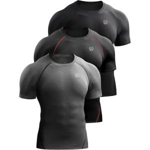 imageNELEUS Mens 3 or 4 Pack Workout Athletic Compression Shirts5022 BlackBlackredGrey
