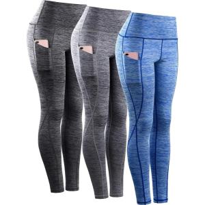 imageNELEUS Womens High Waist Running Workout Leggings for Yoga with Pockets9033 Yoga Pant 3 Pack Black grey blue