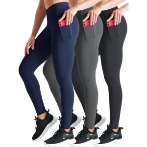 imageNELEUS Womens Yoga Pant Tummy Control High Waist Running Leggings with Pocket9124 BlackGreyDark Navy 3 Pack