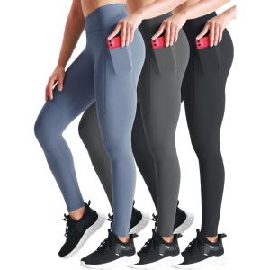 imageNELEUS Womens Yoga Pant Tummy Control High Waist Running Leggings with Pocket9124 BlackGreyNavy Blue 3 Pack