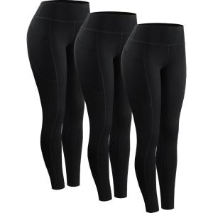 imageNELEUS Womens High Waist Running Workout Leggings for Yoga with Pockets9152 Black  Pack of 3