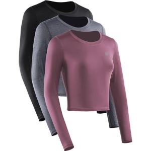 image:imageNELEUS Womens 3 Pack Compression Workout Athletic ShirtBlackGreyRose Red  Long Sleeve