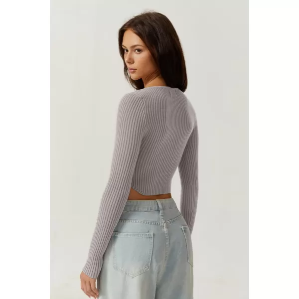 QINSEN Women's Long Sleeve Crop Top Sweaters Cozy Ribbed Knit Going Out Pullover T Shirts