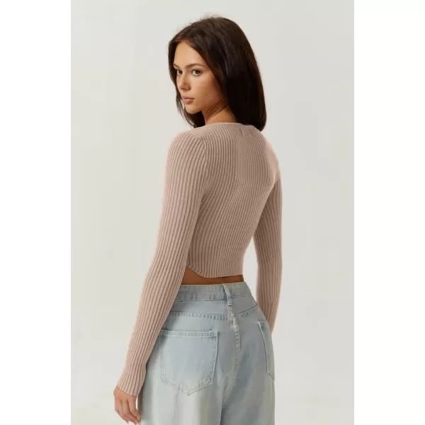 QINSEN Women's Long Sleeve Crop Top Sweaters Cozy Ribbed Knit Going Out Pullover T Shirts