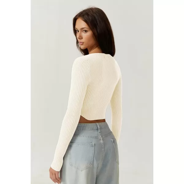 QINSEN Women's Long Sleeve Crop Top Sweaters Cozy Ribbed Knit Going Out Pullover T Shirts