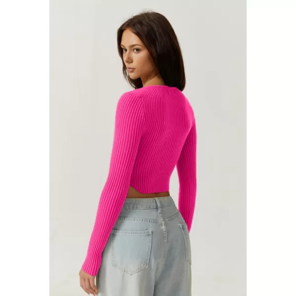 QINSEN Women's Long Sleeve Crop Top Sweaters Cozy Ribbed Knit Going Out Pullover T Shirts
