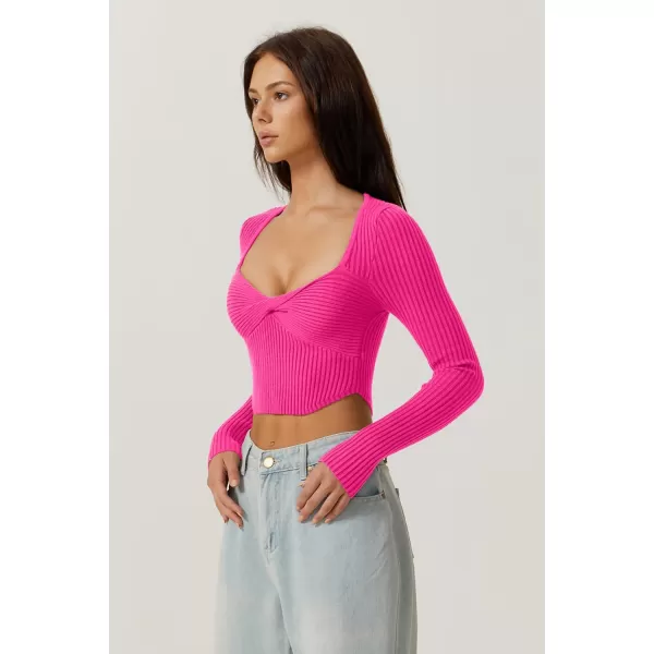QINSEN Women's Long Sleeve Crop Top Sweaters Cozy Ribbed Knit Going Out Pullover T Shirts