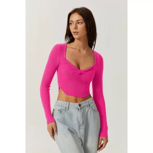QINSEN Women's Long Sleeve Crop Top Sweaters Cozy Ribbed Knit Going Out Pullover T Shirts