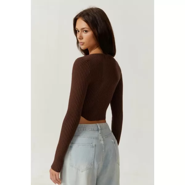 QINSEN Women's Long Sleeve Crop Top Sweaters Cozy Ribbed Knit Going Out Pullover T Shirts