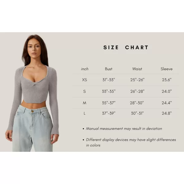 QINSEN Women's Long Sleeve Crop Top Sweaters Cozy Ribbed Knit Going Out Pullover T Shirts