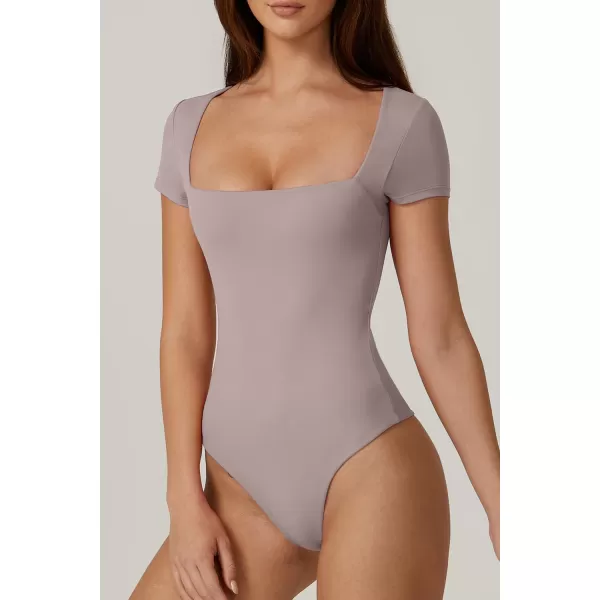 QINSEN Women's Square Neck Short Sleeve Bodysuit Sexy Body Suit Tops Double Lined Shirts