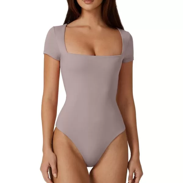 QINSEN Women's Square Neck Short Sleeve Bodysuit Sexy Body Suit Tops Double Lined Shirts