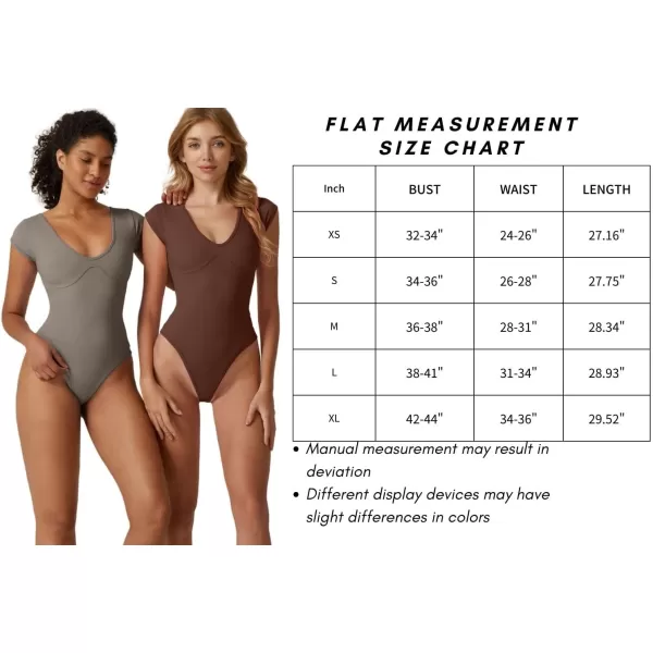 QINSEN Womens Plunge U Neck Cap Sleeve Bodysuit Soft Body Suit Tops Double Lined Shirts