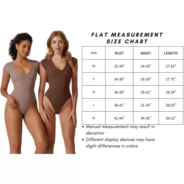 QINSEN Womens Plunge U Neck Cap Sleeve Bodysuit Soft Body Suit Tops Double Lined Shirts