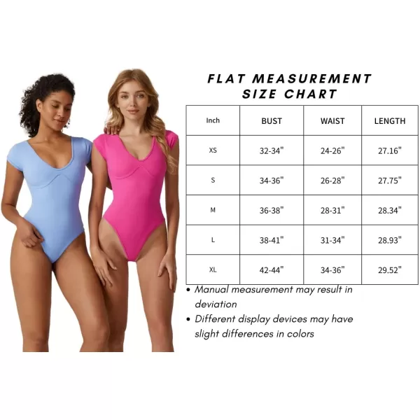 QINSEN Womens Plunge U Neck Cap Sleeve Bodysuit Soft Body Suit Tops Double Lined Shirts