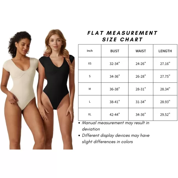 QINSEN Womens Plunge U Neck Cap Sleeve Bodysuit Soft Body Suit Tops Double Lined Shirts