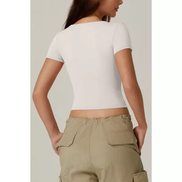 QINSEN Women's Sexy Short Sleeve Henley T Shirts Double Lined Button Up Slim Fit Crop Top Y2K Going Out Tops
