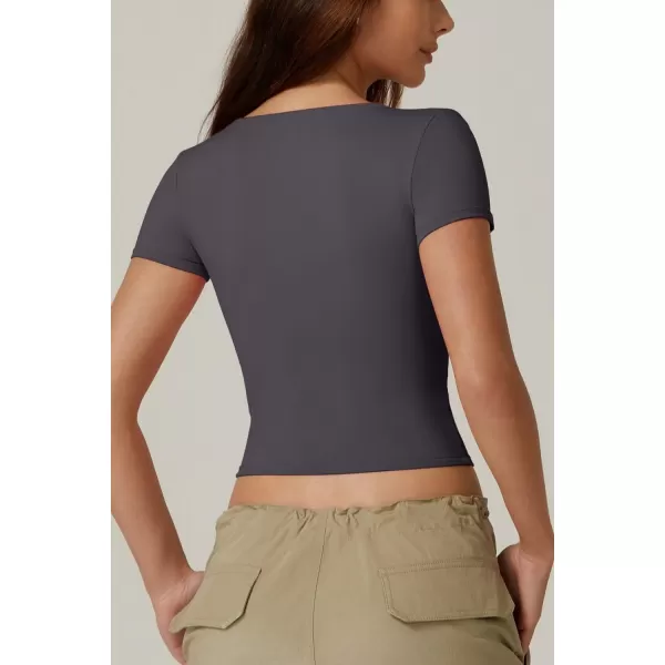 QINSEN Women's Sexy Short Sleeve Henley T Shirts Double Lined Button Up Slim Fit Crop Top Y2K Going Out Tops