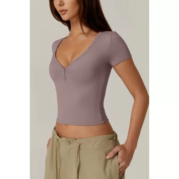 QINSEN Women's Sexy Short Sleeve Henley T Shirts Double Lined Button Up Slim Fit Crop Top Y2K Going Out Tops