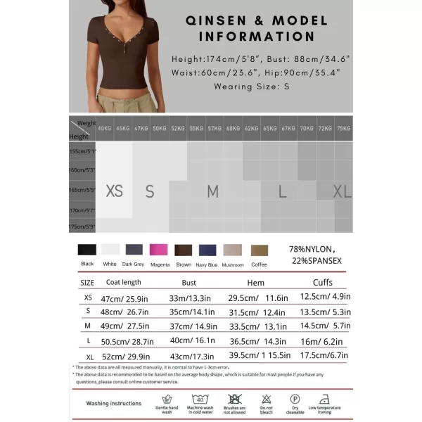 QINSEN Women's Sexy Short Sleeve Henley T Shirts Double Lined Button Up Slim Fit Crop Top Y2K Going Out Tops