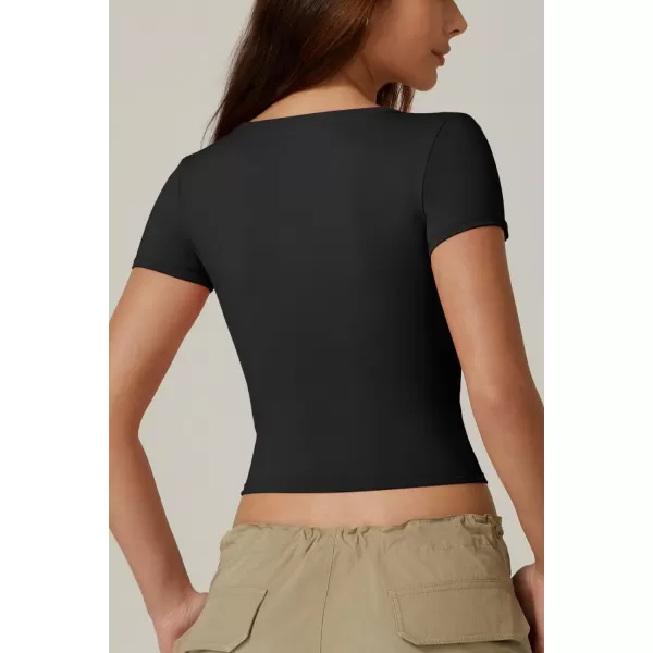 QINSEN Women's Sexy Short Sleeve Henley T Shirts Double Lined Button Up Slim Fit Crop Top Y2K Going Out Tops