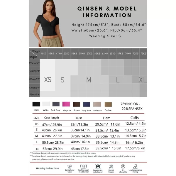 QINSEN Women's Sexy Short Sleeve Henley T Shirts Double Lined Button Up Slim Fit Crop Top Y2K Going Out Tops