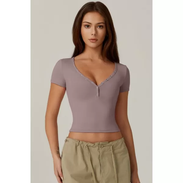 QINSEN Women's Sexy Short Sleeve Henley T Shirts Double Lined Button Up Slim Fit Crop Top Y2K Going Out Tops