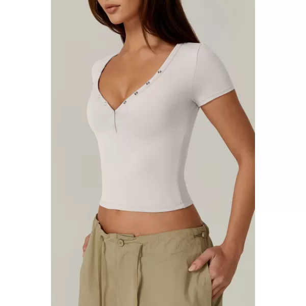 QINSEN Women's Sexy Short Sleeve Henley T Shirts Double Lined Button Up Slim Fit Crop Top Y2K Going Out Tops