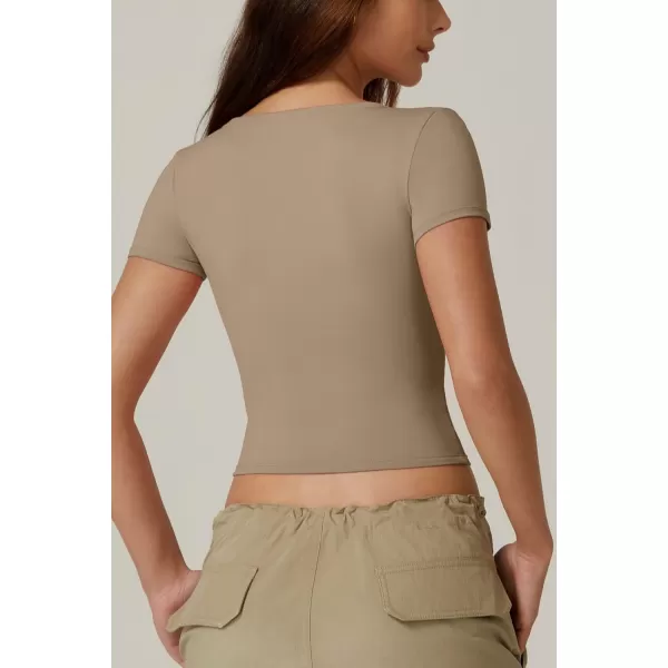 QINSEN Women's Sexy Short Sleeve Henley T Shirts Double Lined Button Up Slim Fit Crop Top Y2K Going Out Tops